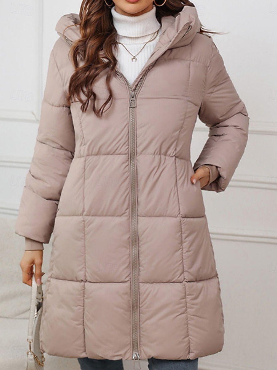 Women's Parka Comfortable Breathable Zipper Pocket Casual Plain Vacation Street Casual Daily Wear Zipper Long Hooded Regular Fit Long Sleeve Outerwear Black Red Khaki Spring Fall 2025 - $51.99 –P11