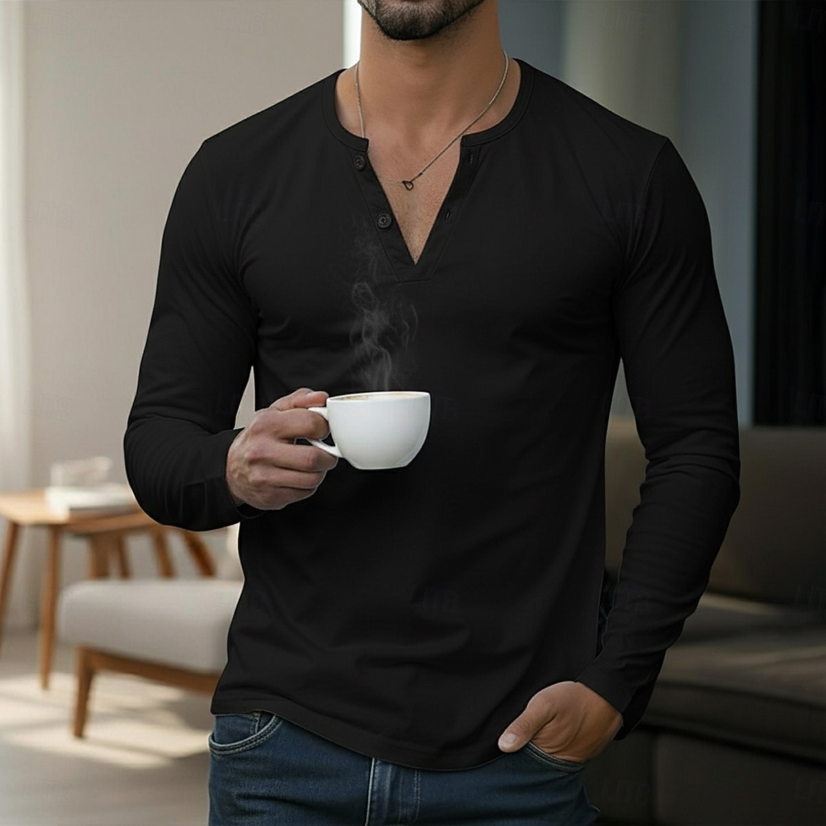 Herren T-Shirt Langarmshirt Langarm V Ausschnitt Sommer Ganzjahres Einfarbig Täglich Lässig Streetstyle Rein Outdoor Straße Lässig Schwarz Weiß Wein Top T-Shirt für Herren 2025 - $18.99 –P7