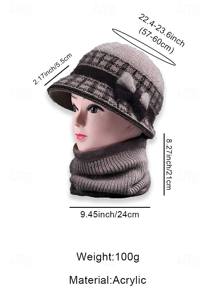 Женский рождественский комплект из акриловой шапочки и гетры – уютный ребристый дизайн с бантом, доступен в нескольких цветах, идеально подходит для зимних каникул и торжественных случаев 2026 - $19.99 –P10