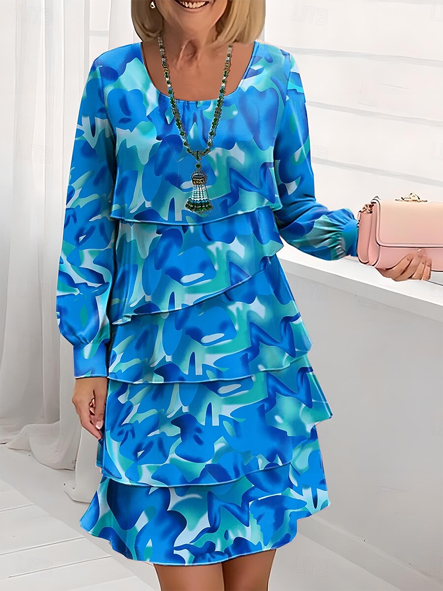 Women's Knee Length Dress Shift Dress Casual Dress Chiffon Dress Elegant  Vacation Stylish Regular Fit Floral Long Sleeve Crew Neck Blue Pink Green  Summer Spring Fall Winter 2026 - $50.99