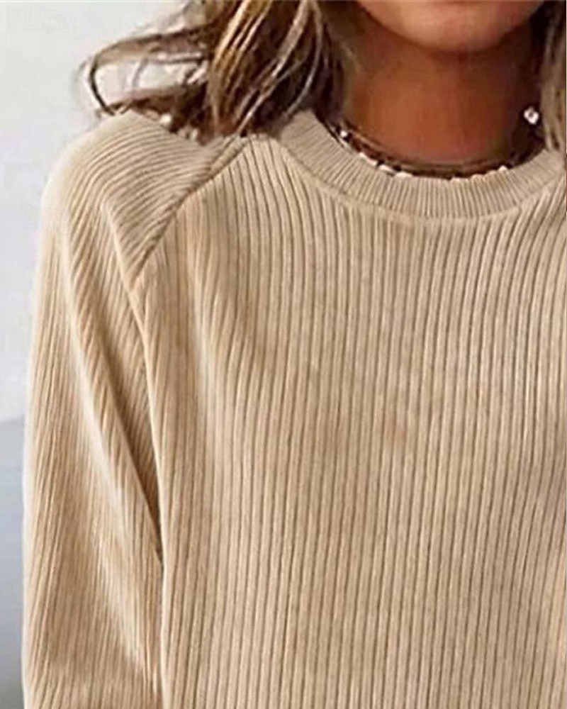 Damen Elegante Oberteile Einfarbig Vintage Stilvoll Klassisch Langarm Rundhalsausschnitt Normale Oberteile Täglich Ausgehen Kamel Herbst Winter 2026 - $26.99 –P2