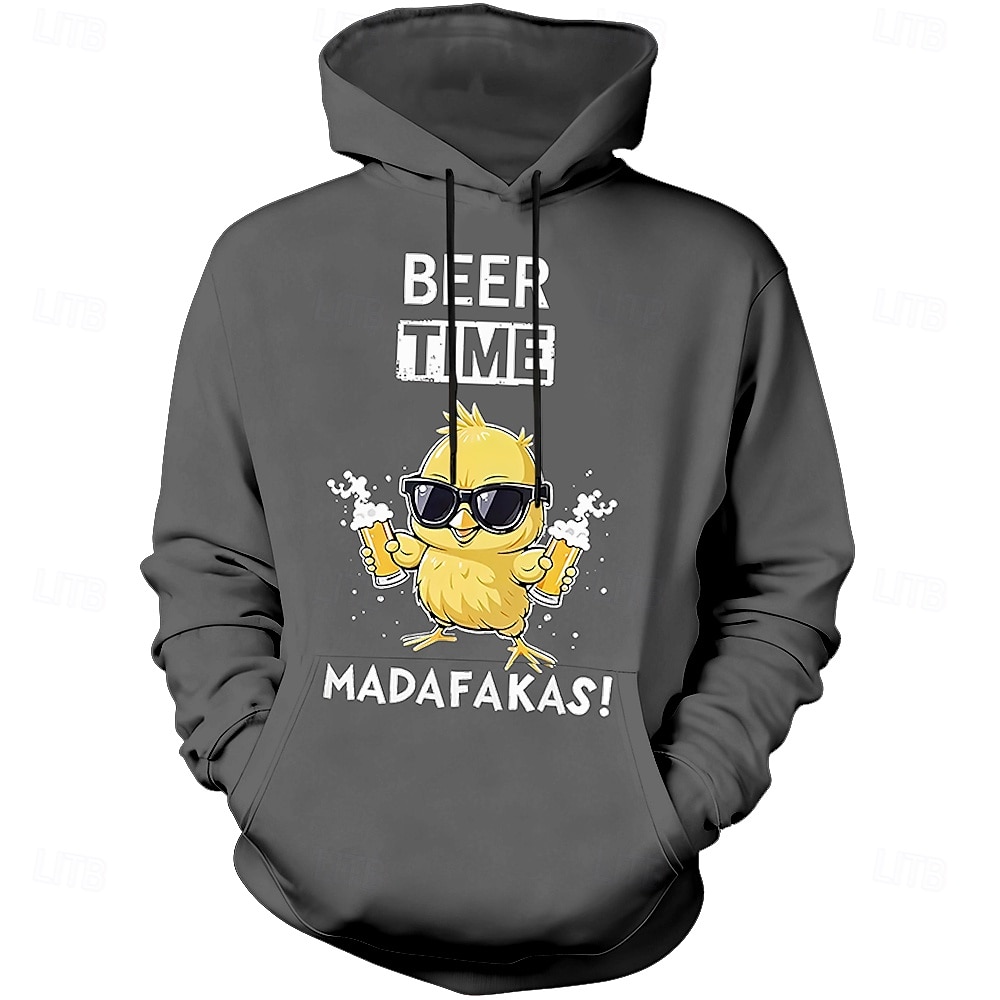 Felpa con cappuccio grafica per uomo - Beer Time Madafakas divertente stampa di gallina felpa con maniche lunghe del 2026 a $28.99 –P2