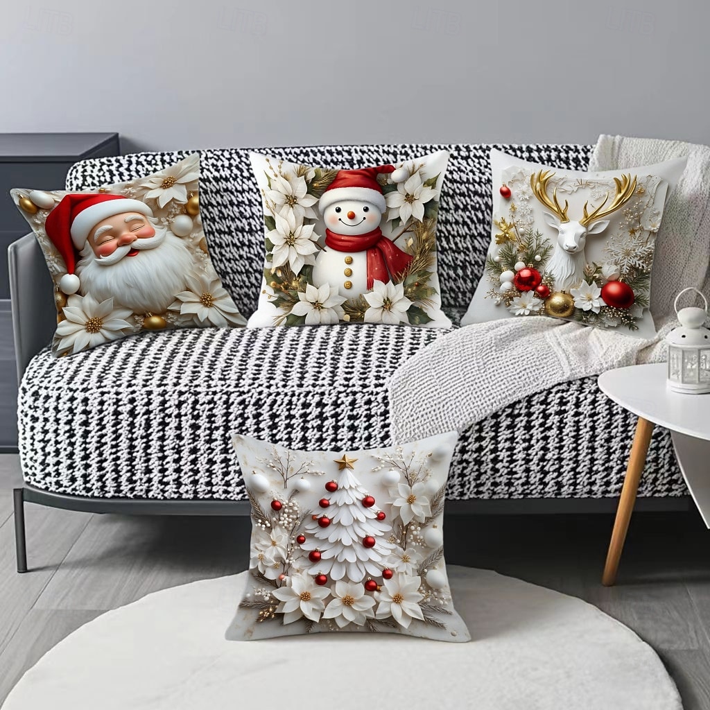 Рождественская наволочка с рисунком елки, оленя, снеговика, декоративная наволочка для дивана, гостиной, спальни, декор для дома и праздника 2025 - $7.99 –P4