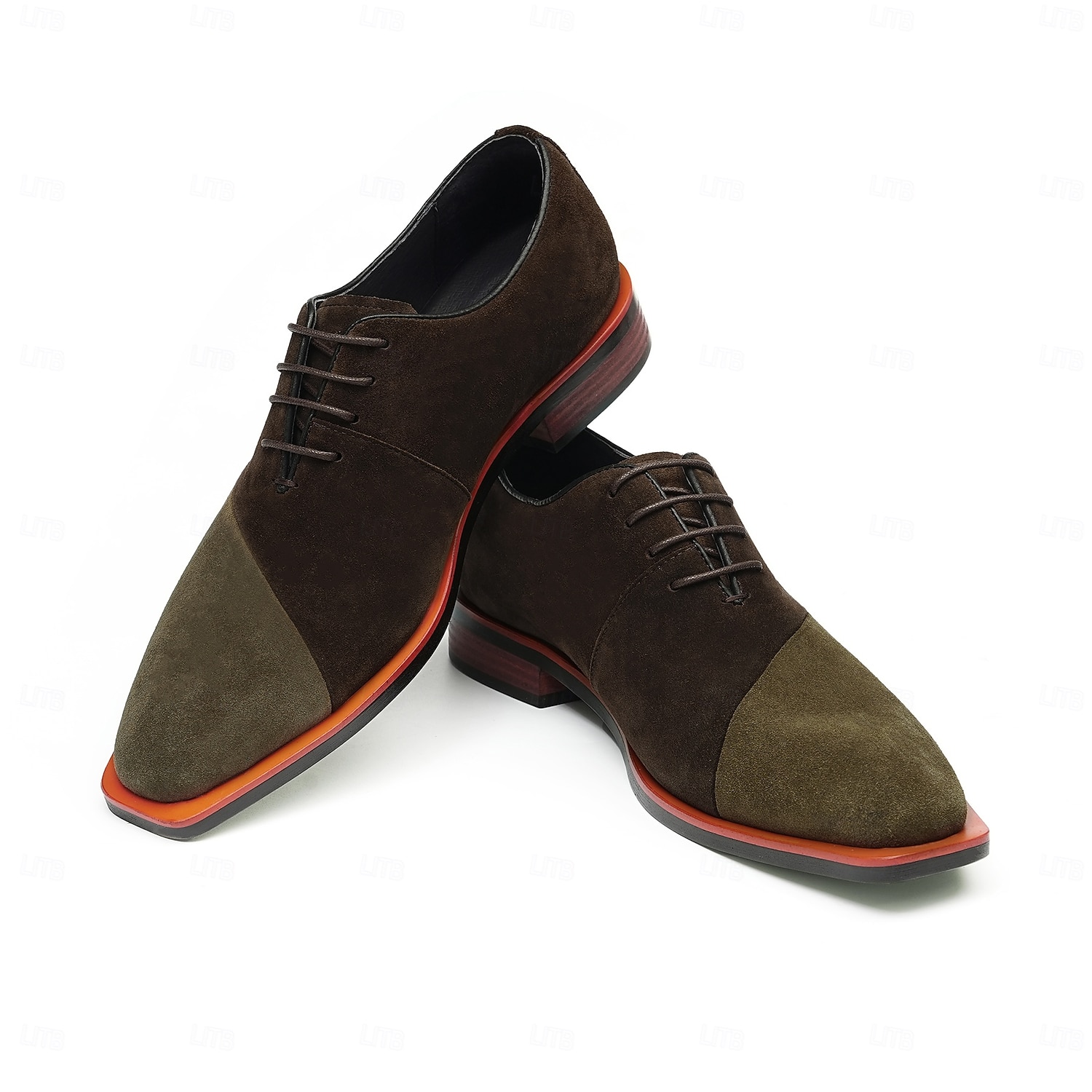 Pánské hnědé oxfordské boty z pravé kůže a semiše s barevným blokovým designem, vintage společenské boty se šněrováním pro retro módu a formální příležitosti 2026 - $109.99 –P11