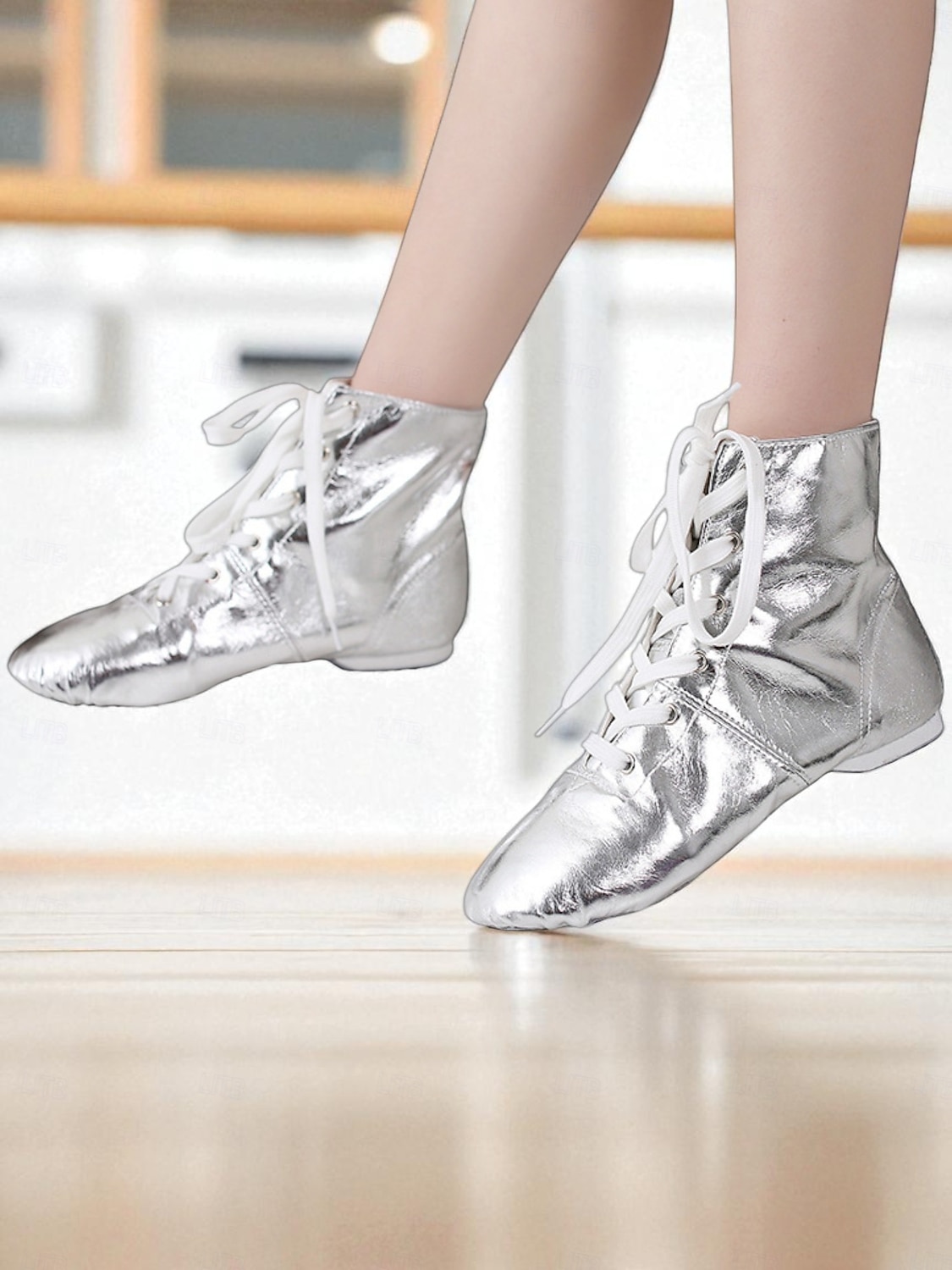 Gouden veterjazzdansschoenen voor dames, professionele leren enkellaarsjes met zachte zool voor podiumoptredens & oefening 2026 - $24.99 –P4