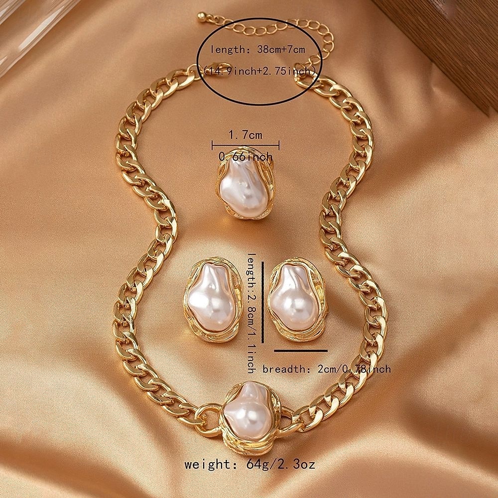 Women's Gold Pearl Jewelry Set for Party - Chunky Chain Necklace, Statement Earrings, Bracelet and Ring, Baroque Style Elegant Accessories for Evening & Formal Events 2026 - $14.99 –P1