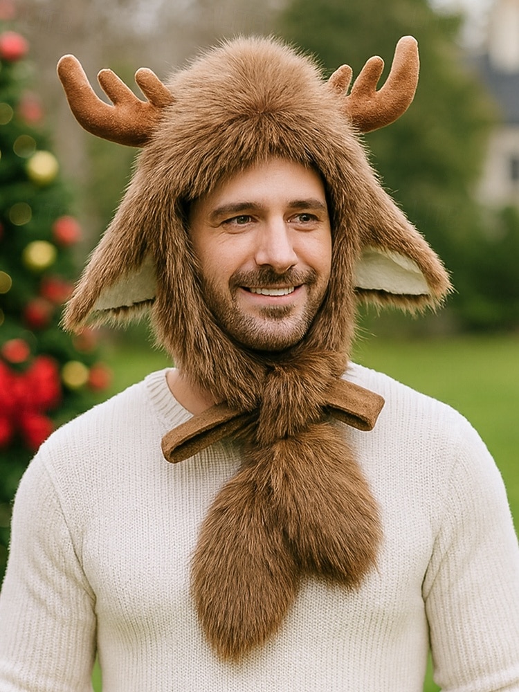 unisex karácsonyi rénszarvas sapka – kényelmes műszőrme sapka agancsokkal és fülvédőkkel – tökéletes ünnepi kiegészítő férfiaknak és nőknek – poliészter anyag 2026 - GBP £17 –P1