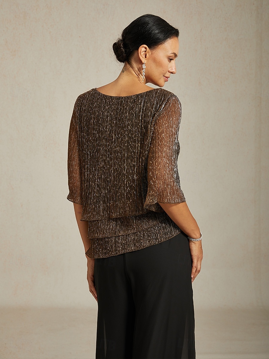 Femmes Chemisier Hauts Élégants Hauts fluides Hauts en mousseline de soie Élégant ancien Occasionnel Manche 3/4 Col ras du cou Col Bateau Travail Quotidien Tenues pour un rendez-vous galant de 2025 ? $69.99 –P10