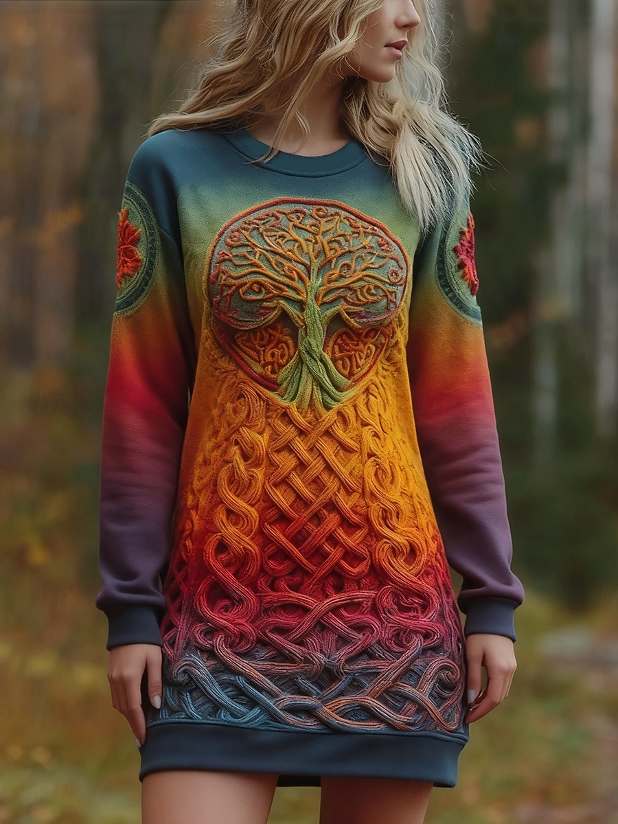 Mujer Mini vestido Vestido de cambio Vacaciones Casual Exterior Vacaciones Ajuste regular Graphic Geométrico Manga Larga Cuello Barco Amarillo Morado Naranja Verde Trébol Otoño Invierno 2026 - $29.99 –P1