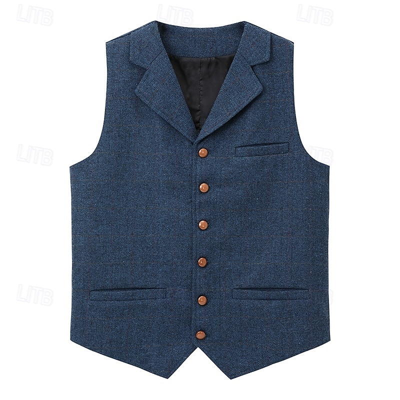 Men's Vest Tweed Vest Waistcoat Vintage Fashion Spring &  Fall Buttons Wool Blend Comfortable Plain Single Breasted V Neck Regular Fit Deep Green Navy Dark Gray Light Grey Vest 2025 - $33.99 –P2