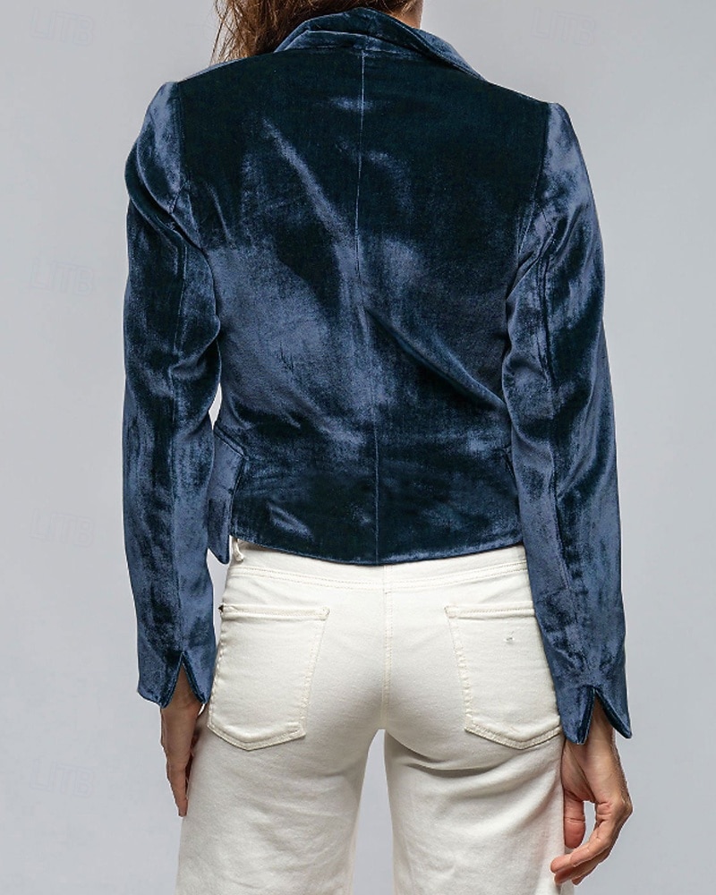 Per donna Blazer Blazer di velluto Confortevole Tasca Moda Semplice Feste Festa / Sera Casuale Corto Regolare Collo ripiegato Vestibilità regolare Manica Lunga Capispalla blu navy Nero Vino Primavera del 2026 a $35.99 –P11