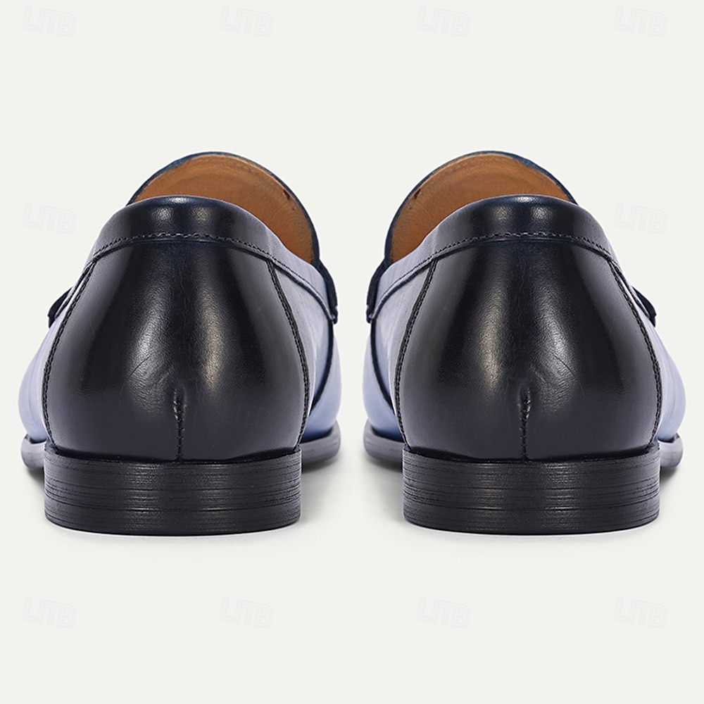 Herren-Slipper aus blauem Echtleder mit glatter Oberfläche – elegantes Schuhwerk fürs Büro und legere Anlässe 2026 - $84.99 –P7