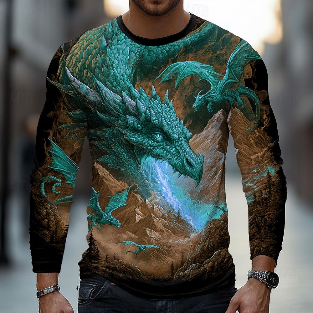 Per uomo Drago Maglietta Manica Lunga maglietta Stampa 3D Girocollo Camicia Moda Fantasia Streetwear Casuale Quotidiano Giallo Rosso Verde Estate Primavera Abbigliamento S M L XL XXL XXXL del 2026 a $23.99 –P3