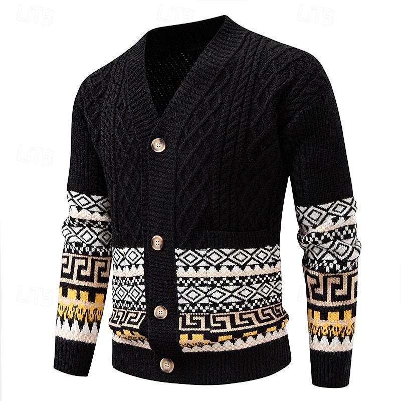 Per uomo Felpa Cardigan Maglione Fair Isle A Coste Treccia Maglia Top Regolari Lavorato a maglia Geometrico Scollo a V Vacanza Moda Casuale Abbigliamento quotidiano Abbigliamento Autunno & Inverno del 2026 a $45.99 –P5