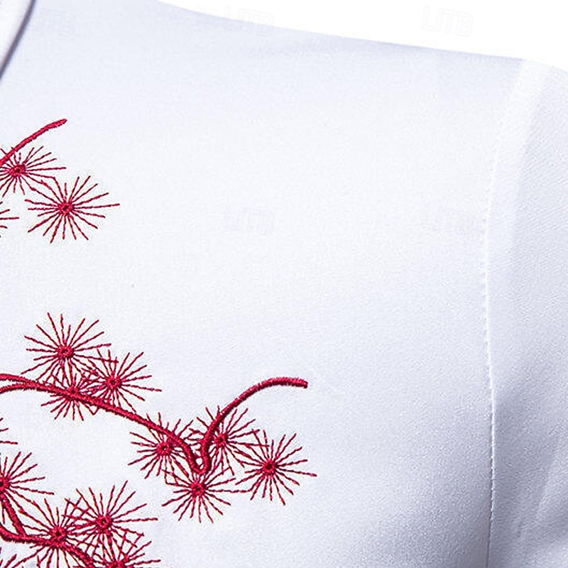 Férfi Ing Gombos póló Hímzett ing Virágos Előírásos Esküvő Fekete Fehér Hosszú ujj Hajtóka Nyár Tavasz Ruházat Hímzett 2025 - $29.99 –P4