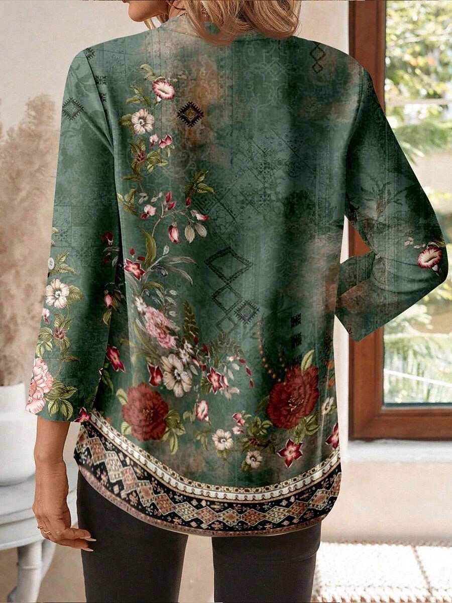Damen Bluse Druck Blumen Grafik Vintage Tropisch Hawaiianisch Langarm V Ausschnitt Normale Oberteile Täglich Ferien Strandbekleidung Blau Grün Frühling Herbst Winter 2026 - $32.99 –P2