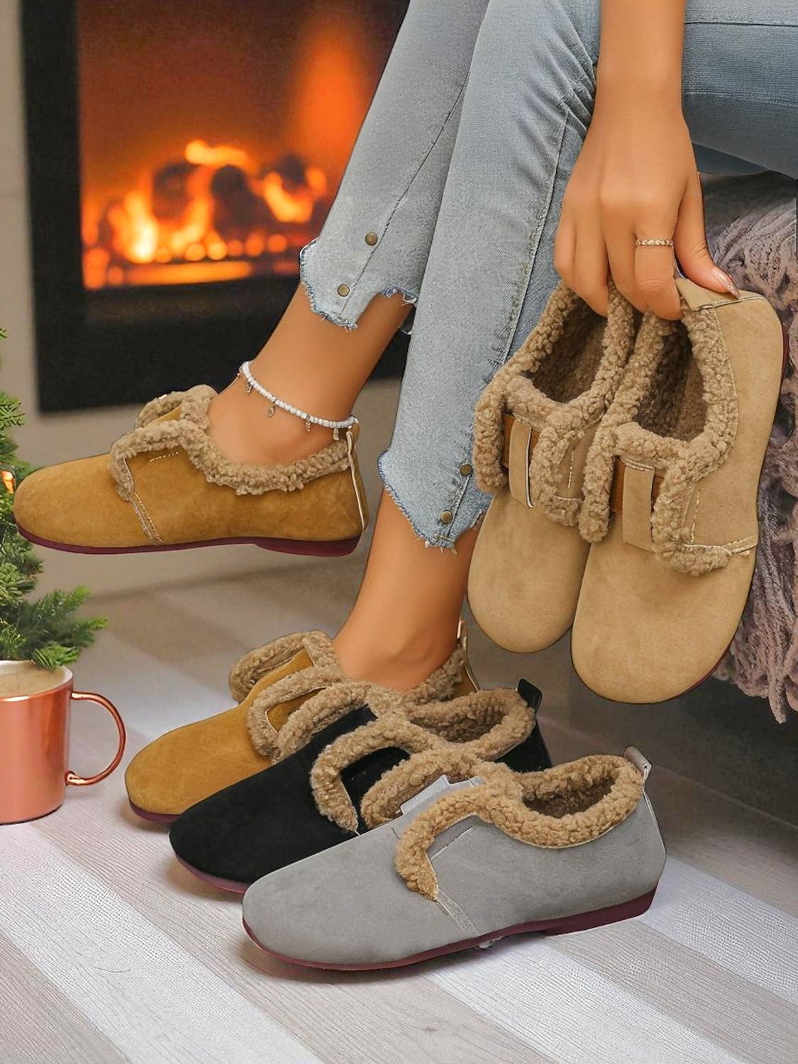 Weite Damen-Schlupfschuhe mit Fleecefutter, kuschelig warme Schuhe mit Gummiband, Winter-Hausschuhe für die Freizeit im Herbst und Winter 2026 - $26.99 –P4