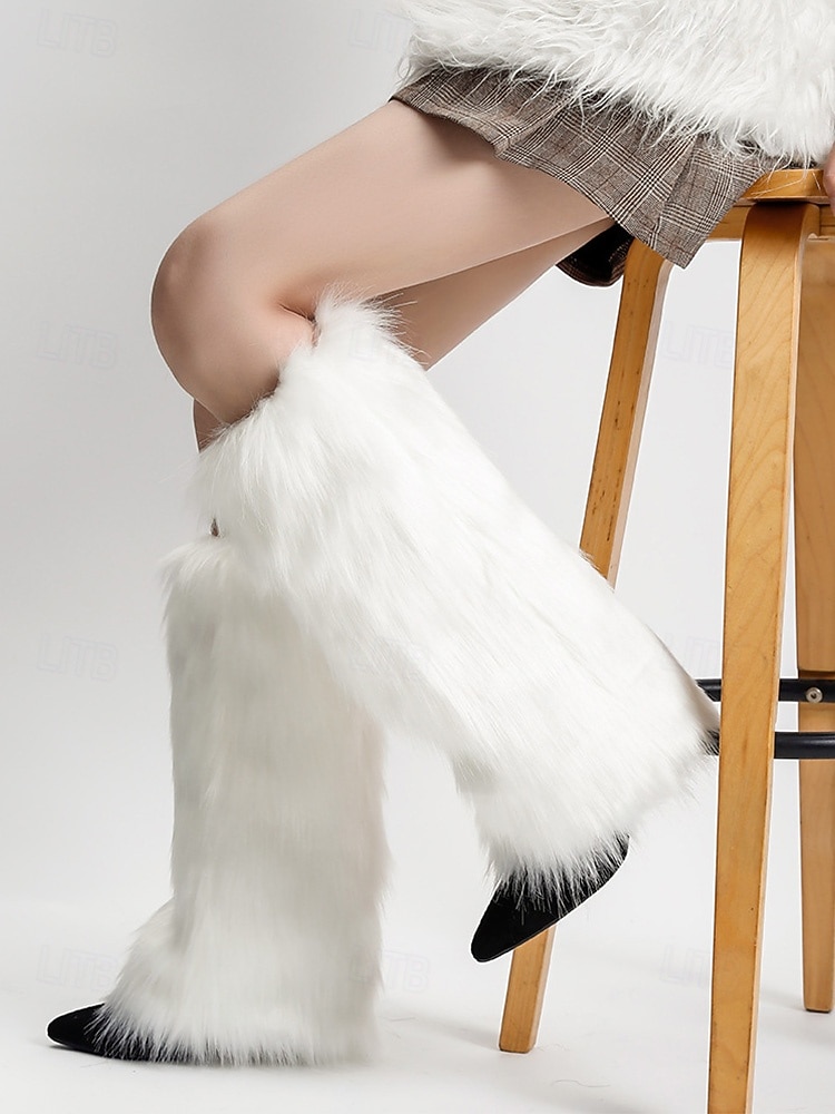 Jambières en fausse fourrure pour femmes, couvre-bottes moelleux jusqu'aux genoux, accessoires de costumes de fête d'hiver élégants, tenues de Noël et de vacances de 2025 ? $14.99 –P8