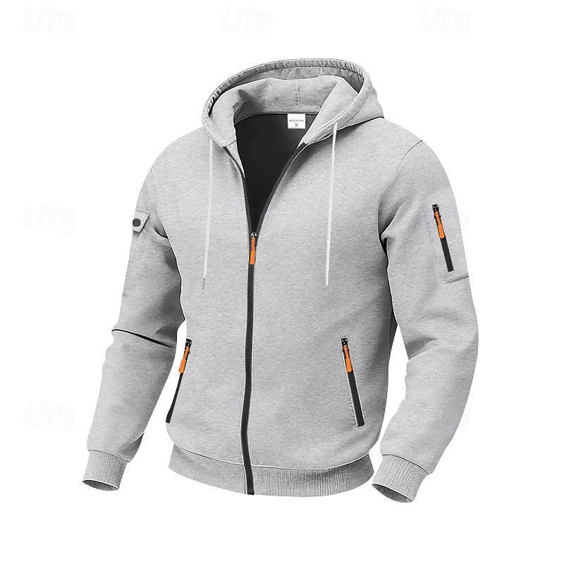 Voor heren Trui met capuchon Hoodie met volledige rits Fleece hoodie Tactische capuchon Zwart Marineblauw Khaki Lichtgrijs Donkergrijs Capuchon Effen Vetoketju Zak Sport & Outdoor Casual Dagelijks 2026 - $28.99 –P3