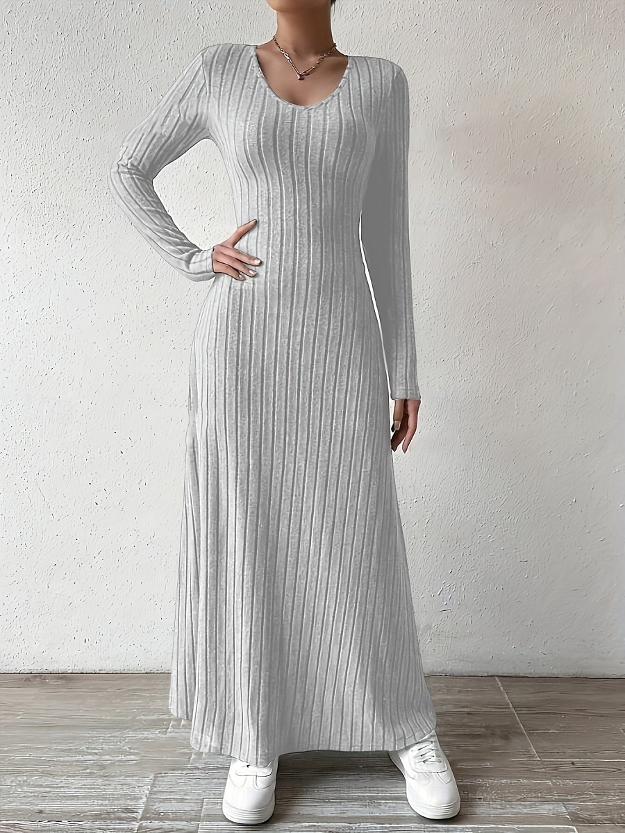 Dámské Svetrové šaty Elegantní Na běžné nošení Měkké Čistá barva Rýhovaný Do V Pletený Dlouhý rukáv Běžné topy Plést Venkovní Denní Víkend Černá Trávová zelená Podzim Zima 2026 - $24.99 –P18