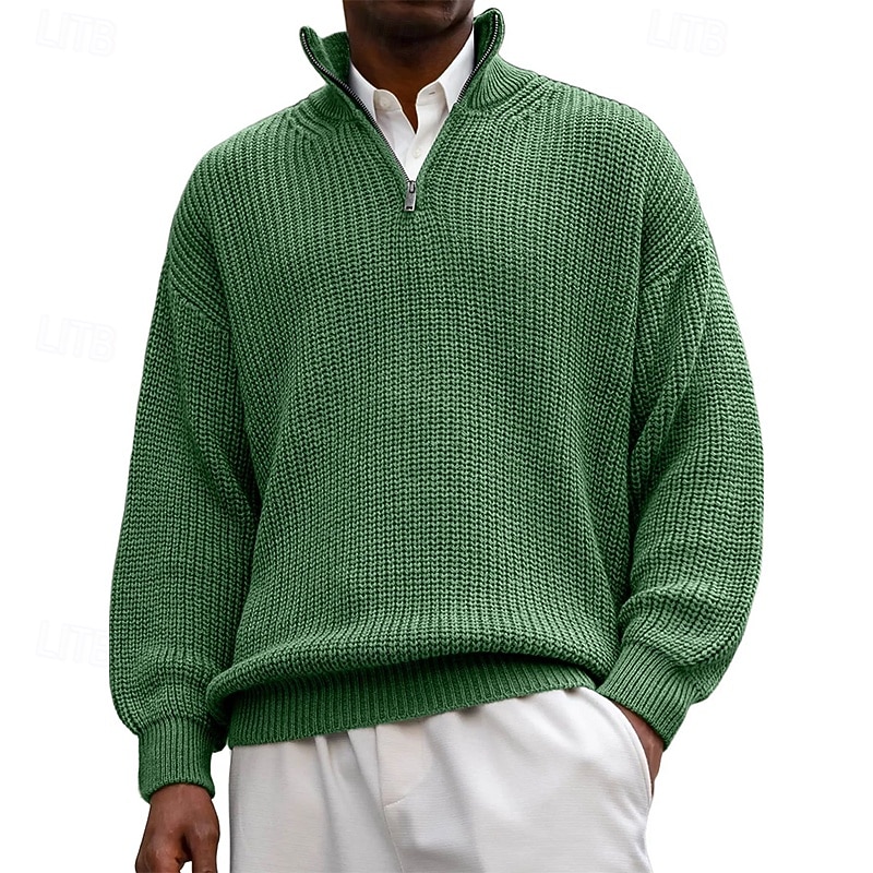 Men's Sweater Pullover Sweater Jumper Quarter Zip Pullover Sweater Ribbed Knit Regular Tops Knitted Slim Fit Plain Standing Collar Knitwear Contemporary Casual Daily Wear Clothing Apparel Spring Fall 2026 - $36.99 –P8