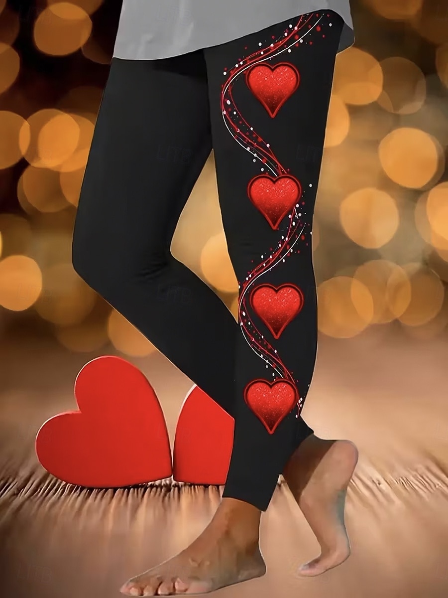 Dámské Legíny prázdniny Vinobraní Módní Plná délka Vysoký pas Srdce Grafika Potisk Zahřívací Yumuşak Prodyšné Elastické Denní Venkovní Dovolená Fialová Rubínově červená Fuchsiová Jaro Podzim Slim 2026 - $21.99 –P1