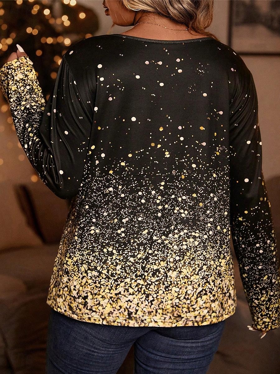 Femmes Grande taille Hauts T-shirt Géométrie Imprimé manche longue Col en V Occasionnel Quotidien Polyester Automne Hiver Bleu Violet de 2026 ? $21.99 –P2