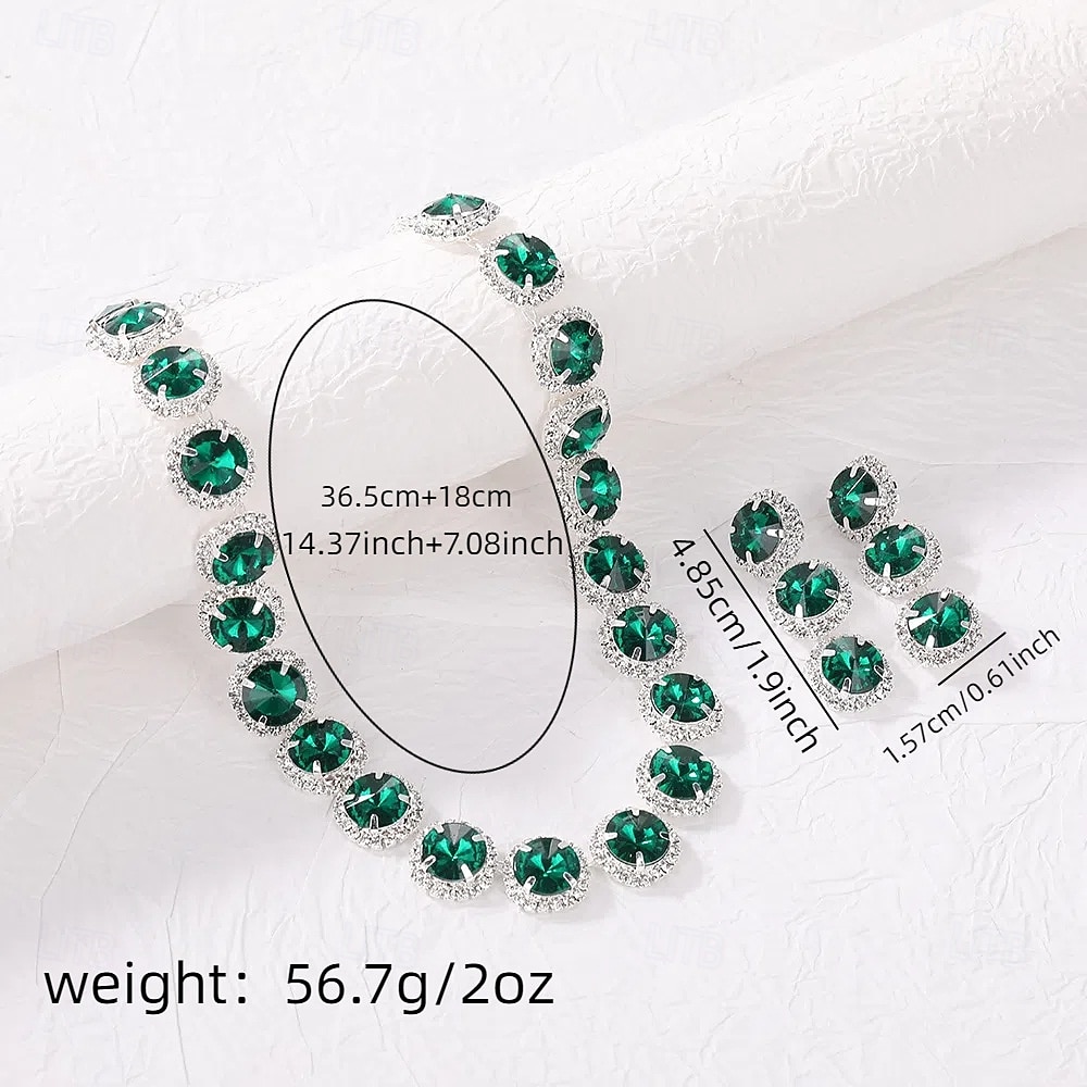Smaragdgrønt smykkesett med strass til julebord for dame, elegant krystallkjede og øredobber til formelle kvelder &høytidsfeiringer 2026 - $14.99 –P1