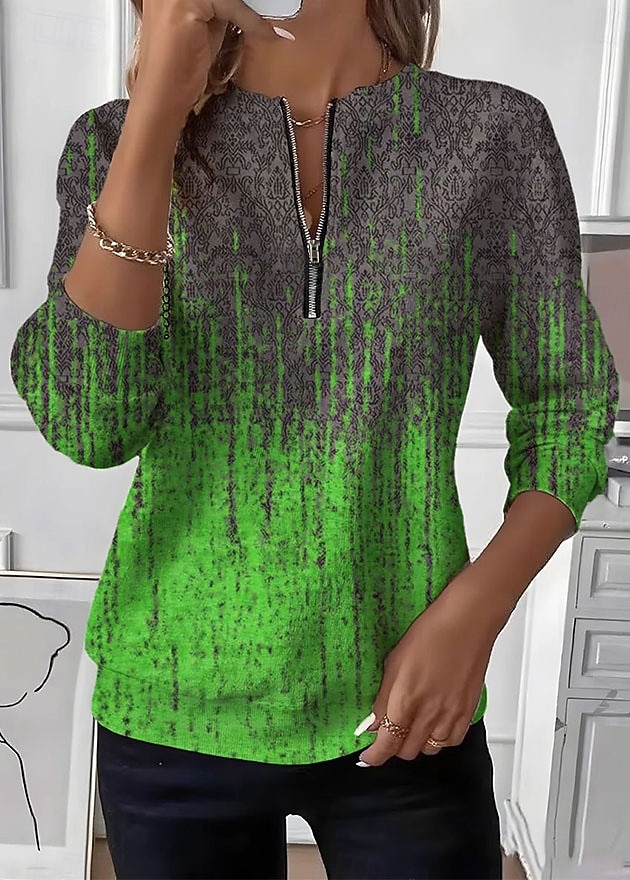 Dámské Svetrová mikina Mikiny na zip Zip Tisk Grafika Kašmírový vzor Módní Na běžné nošení Dlouhý rukáv Tričkový Běžné topy ulice Na den Rubínově červená Fialová Trávová zelená Podzim Zima 2026 - $27.99 –P3