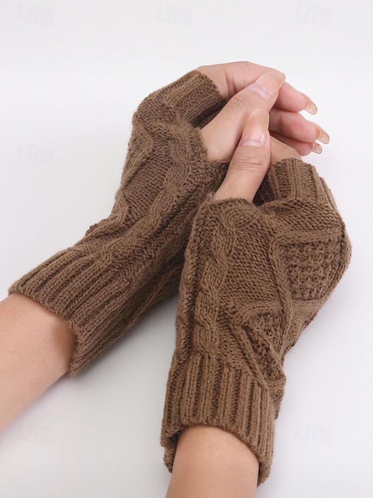 Gestrickte fingerlose Handschuhe für Damen, kuschelige Winter-Handwärmer mit Zopfmuster, stylische Weihnachtsgeschenk-Accessoires für Damen 2025 - $7.99 –P5