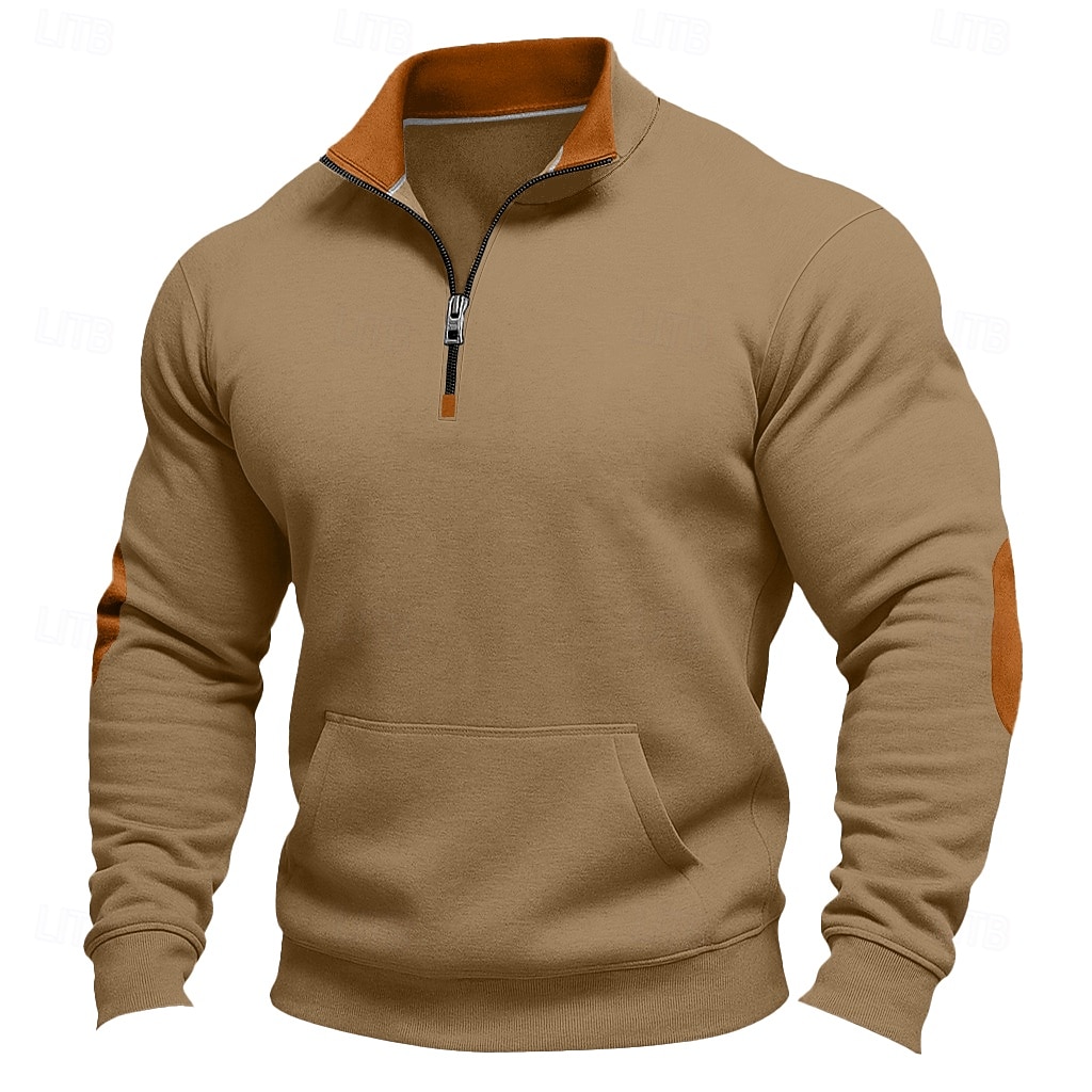 2026年 男性用 スウェットシャツ クォータージッパースウェットシャツ ブラック アーミーグリーン ネイビーブルー カーキ色 ダックグレー ハーフジッパー 平織り カラーブロック パーティー ワーク スポーツ ストリートファッション クール カジュアル 秋 春 & 秋 衣類 パーカー トレーナー 長袖  コレクション – $28.99 –P4
