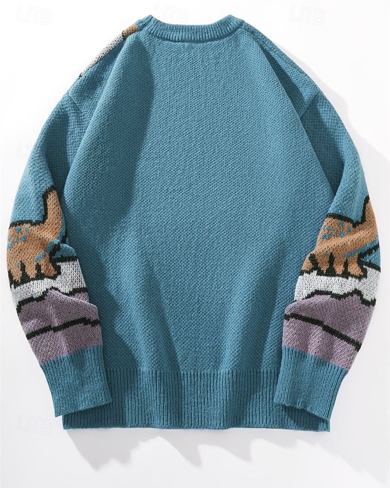 Herre Pullover genser Strikket genser Riflet Strikke Vanlige topper Strikket Dinosaur Crew-hals Mote Grunnleggende Feriereise Dagligdagstøy Klær Høst Vinter Lyseblå S M L 2026 - $36.99 –P4