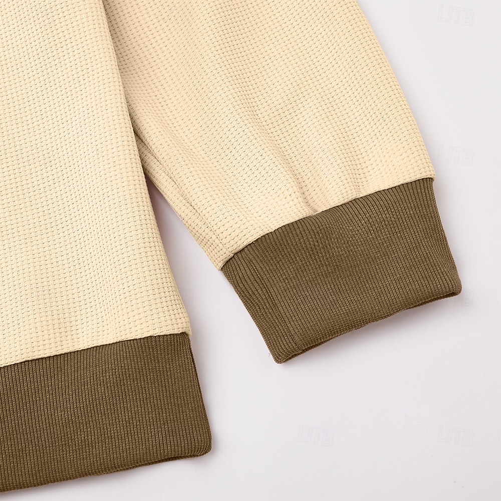 Per uomo Maglietta Waffle Maglietta Manica Lunga Collo alla coreana Tutte le stagioni Blocco di colori Tradizionale / Vintage Casual Con zip All'aperto Casa Sport & Outdoor Cachi Maglietta Top per del 2026 a $25.99 –P5