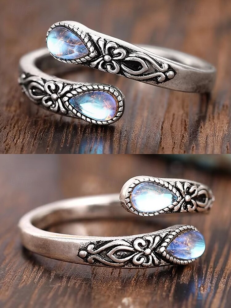 Bague ajustable en argent pour femme avec pierre de lune et cristal, bijou bohème vintage pour fiançailles, anniversaire et usage quotidien de 2025 ? $7.99 –P4