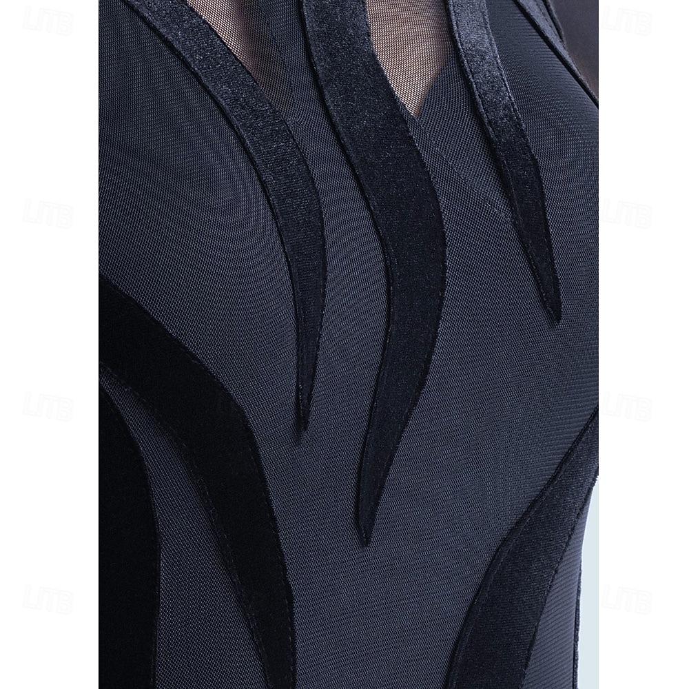 Γυναικείο φόρεμα χορού χορού με μακριά μανίκια, φόρεμα λάτιν για διαγωνισμούς, βαλς, τάνγκο, κομψή μαύρη φούστα με φαρδύ μπούστο 2026 - $206.29 –P3