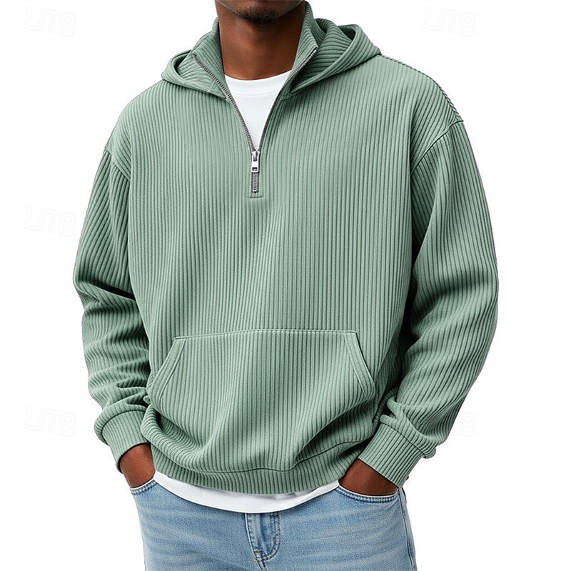 Męskie Bluza z Kapturem Bluza z kapturem na zamek błyskawiczny Czarny Biały Czerwony Granatowy Ciemnozielony Kaptur Równina Kieszeń Quarter Zip Sport i turystyka Codzienny Święto Sztruks Poliester 2025 - $33.99 –P4