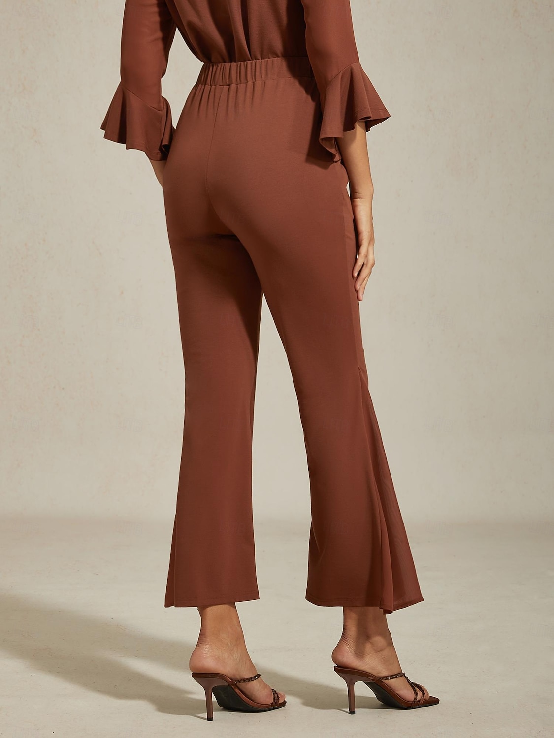 calças femininas marrom café butterflex modal boca de sino chiffon whisperflow painéis transparentes perna larga cintura elástica trabalho diário férias primavera outono verão de 2026 por $90.99 –P5