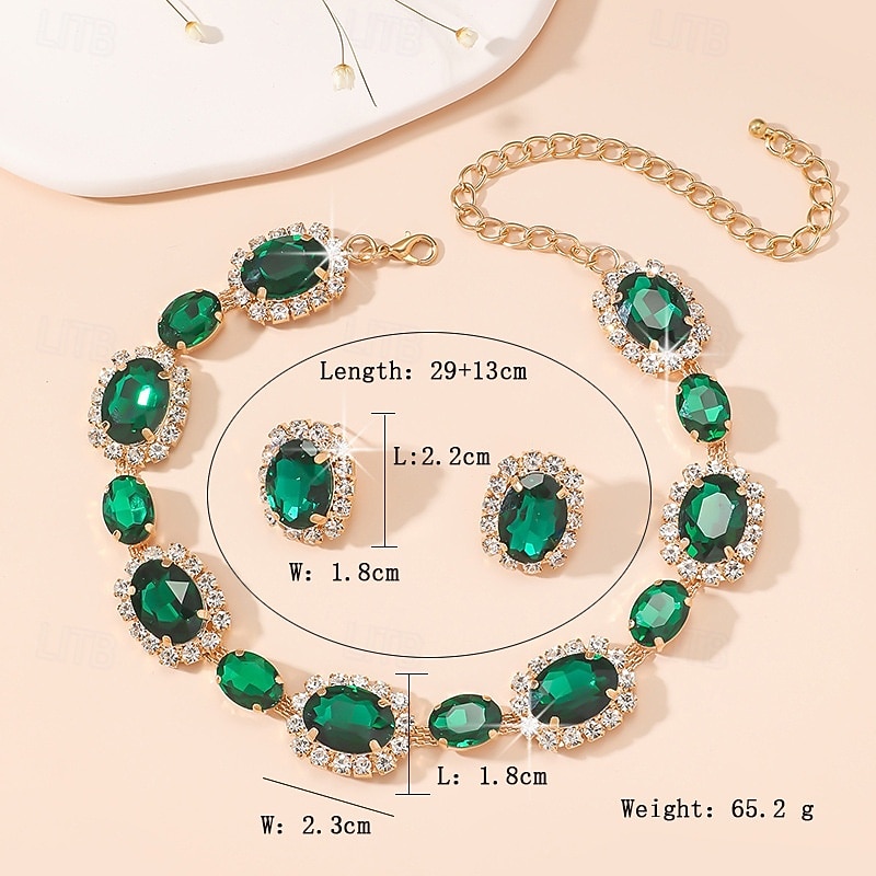 Naisten värikäs kristallikorusetti, kimalteleva strassi kaulakoru ja korvakorusetti juhliin, häihin &iltatilaisuudet, ylelliset asusteet 2025 - $18.99 –P9