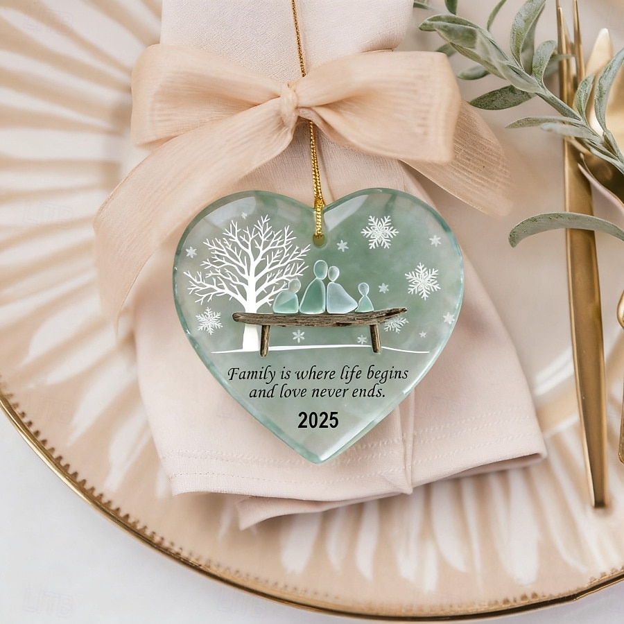 Handmade Heart-Shaped Sea Glass Family Ornament, Timeless Heart Keepsake Pendant with with Inspirational Quotes, Sea Glass Wall Art & Decor for Christmas Tree Home Garden Party Supplies 2025 - $9.99 –P4