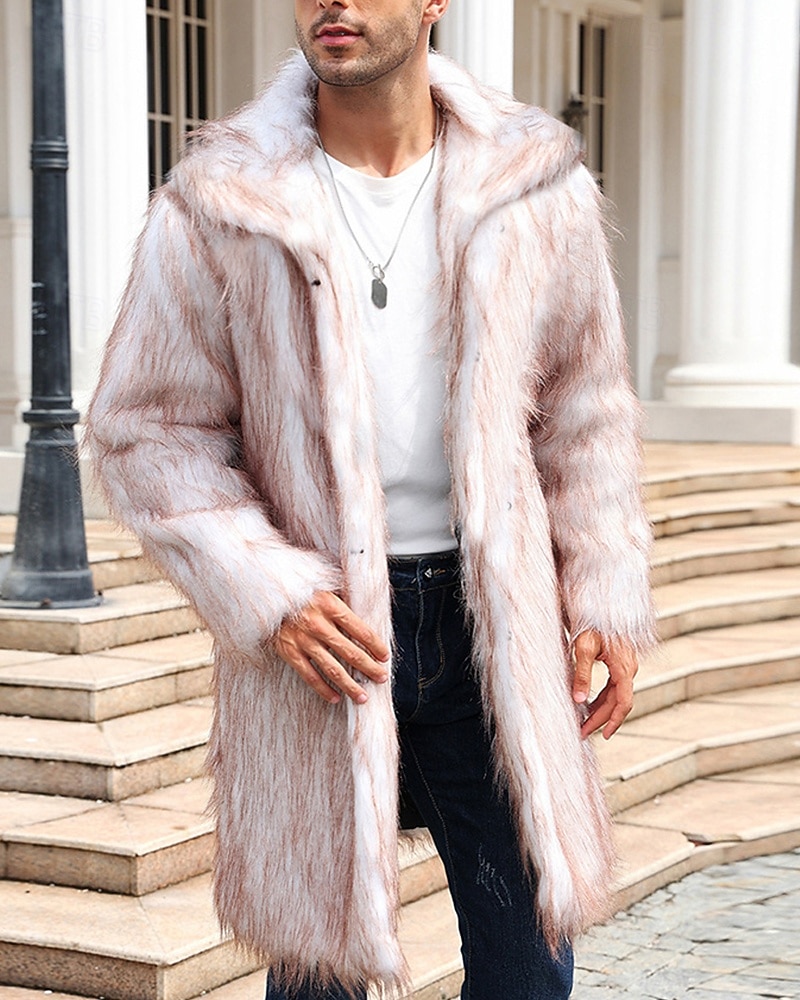 Herren Winterjacke Kunstpelzmantel Urlaub Täglich Thermowarm Fleece Herbst Winter Einfach Mode Streetwear Revers Lang Kamel Dunkelgrau Schwarz Weiß Gelb Jacken 2026 - $74.99 –P19