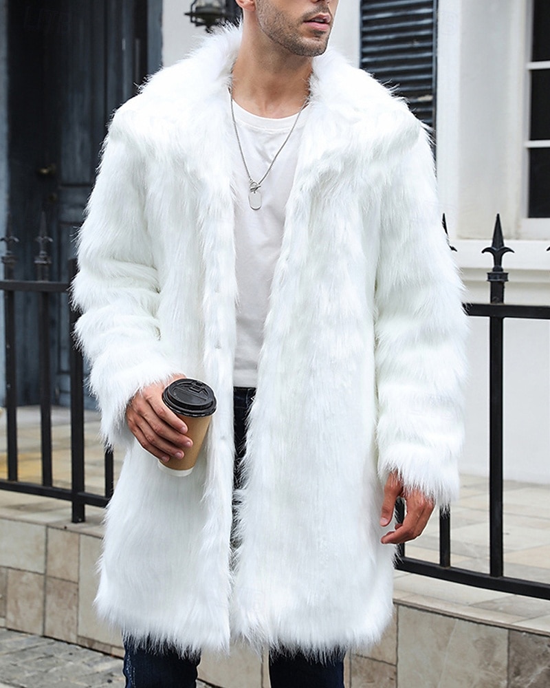 Herren Winterjacke Kunstpelzmantel Urlaub Täglich Thermowarm Fleece Herbst Winter Einfach Mode Streetwear Revers Lang Kamel Dunkelgrau Schwarz Weiß Gelb Jacken 2026 - $74.99 –P6