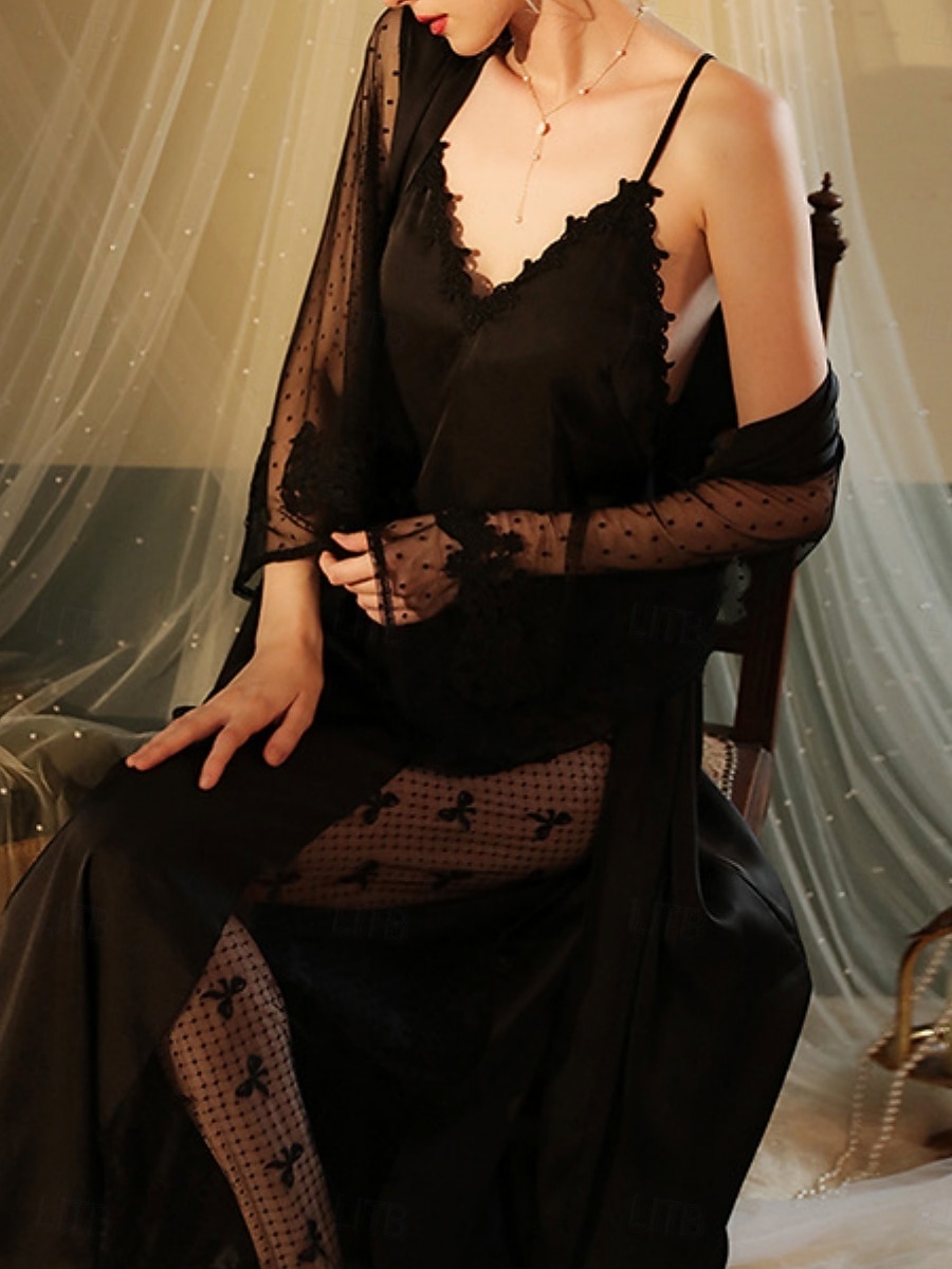 Dames Gewaad Casual Comfortabel Heldere kleur Veters Huis Dagelijks Lange mouw V-hals Zwart Wit Wijn Zomer Lente Herfst Normale pasvorm 2026 - $29.99 –P5