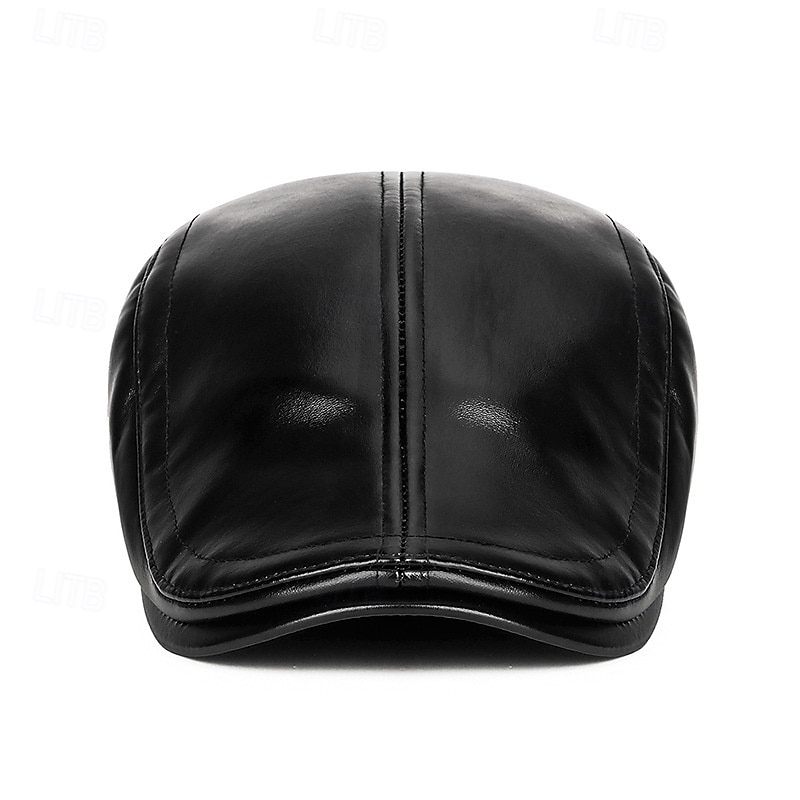 Men's Ear Flap Hat Winter Leather Hat Flat Cap Winter Hats Winter Warm Cap Black Coffee PU Leather Fleece Fashion Modern Contemporary Daily Wear Date Solid / Plain Color Thermal Warm Windproof 2026 - $9.49 –P3
