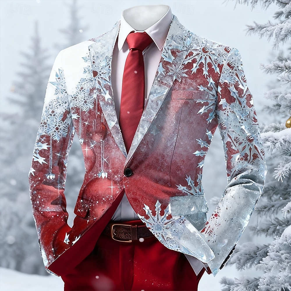 Święta Męskie Płatek śniegu Marynarka Wygodny Artystyczny Codzienny Stroje na imprezy wieczorowe Codzienny Festiwal Druk 3D Guziki Wiosna Jesień Zima Wycięcie Długi rękaw Czarny Czerwony Niebieski 2025 - $64.99 –P1