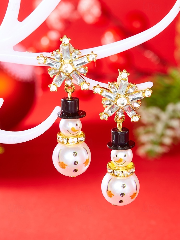 Julörhängen i legering för kvinnor med snögubbe- och snöflingedesign, perfekta för högtidsmode och festliga presenter 2026 - $5.99 –P5