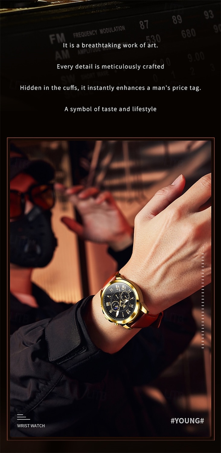 The New Olevs Brand Men'S Business Watch With Luminous Small Three Hands Moon Phase Display Multi-Functional Chronograph Three-Eye Casual Waterproof And Fashionable Quartz Watch Men'S Sports Wrist 2025 - $28.99 –P15