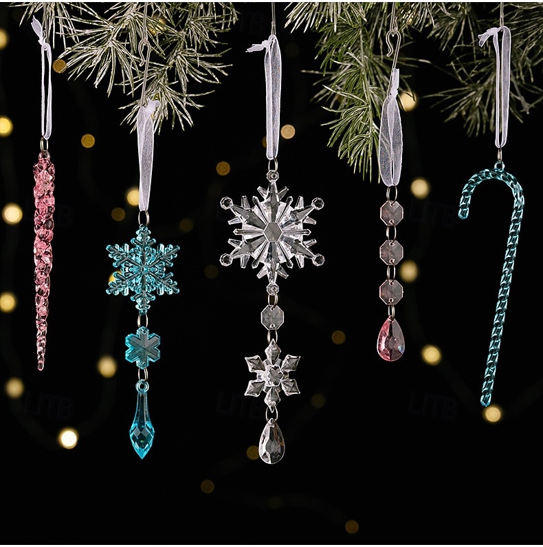 20 ks vánočních křišťálových závěsných ozdob, průhledných akrylových rampouchů a sněhových vloček na vánoční stromeček, vánoční dekorace do domu 2025 - $12.99 –P2