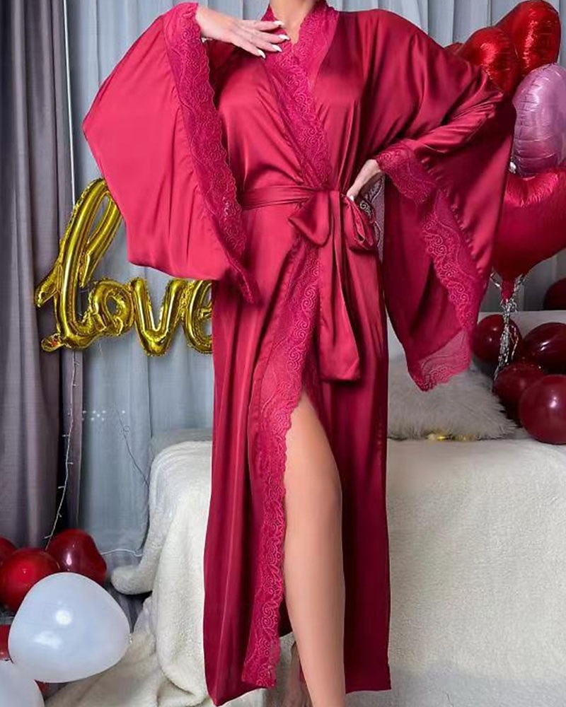 Γυναικεία Πυτζάμες Σαλόνια Νυχτικιά Ολόσωμες Φόρμες Ζεστό Μοντέρνα Σέξι Μονόχρωμες Σατέν Μεταξωτές Πιτζάμες Πιτζάμες Κορδόνι Δαντέλα Σπίτι Μακρυμάνικο Λαιμόκοψη V 2026 - $44.99 –P12