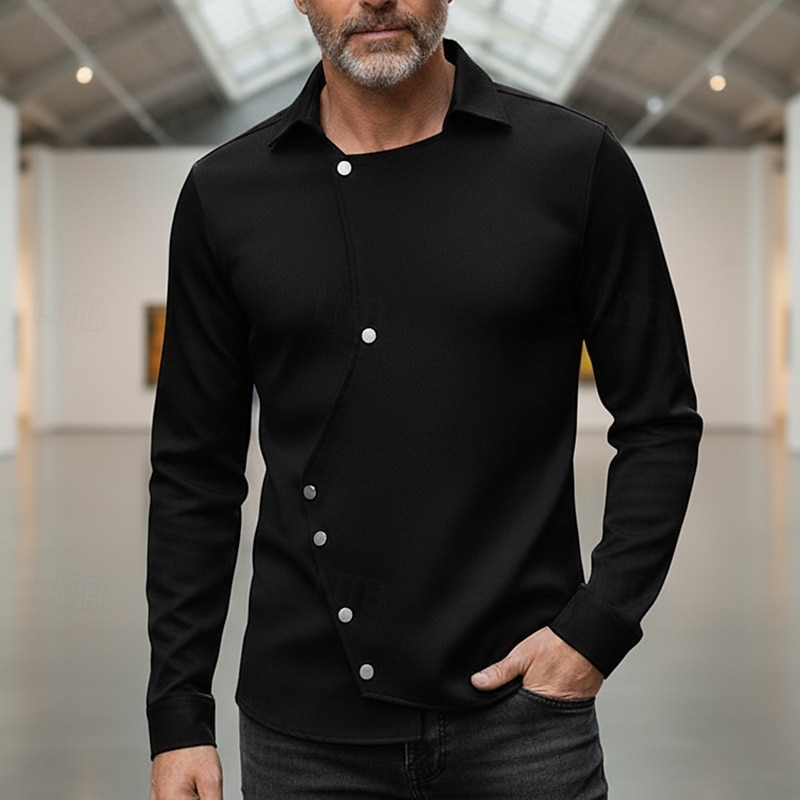 Per uomo Camicia Camicia casual Camicia con Colletto Camicia con Bottoni Camicia Designer Nero Bianco Kaki Manica Lunga Semplice Collo ripiegato Vacanza Casuale Orlo irregolare Abbigliamento Moda del 2026 a $29.99 –P1