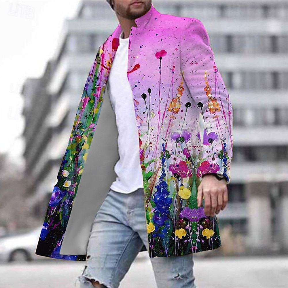 Homens Floral Estampas Abstratas Casaco de inverno Casaco Manter Quente Confortável Respirável Moda Roupa de rua Negócio Trabalho Vestir para trabalhar Para Noite Bolsos Imprimir Outono & inverno de 2026 por $69.99 –P2